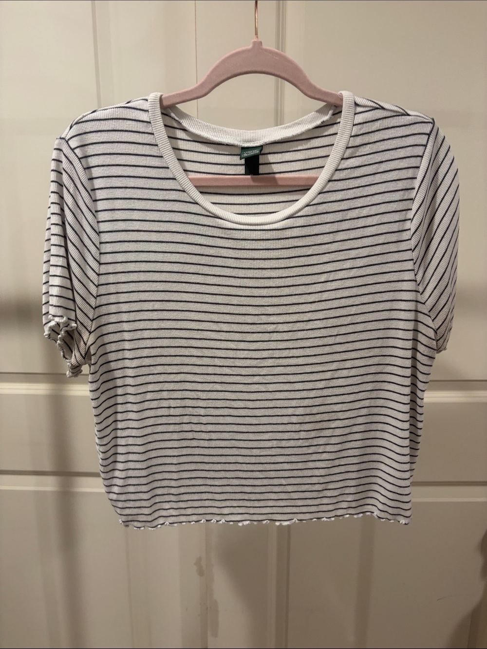 wild fable White & Black Striped Crop Tee